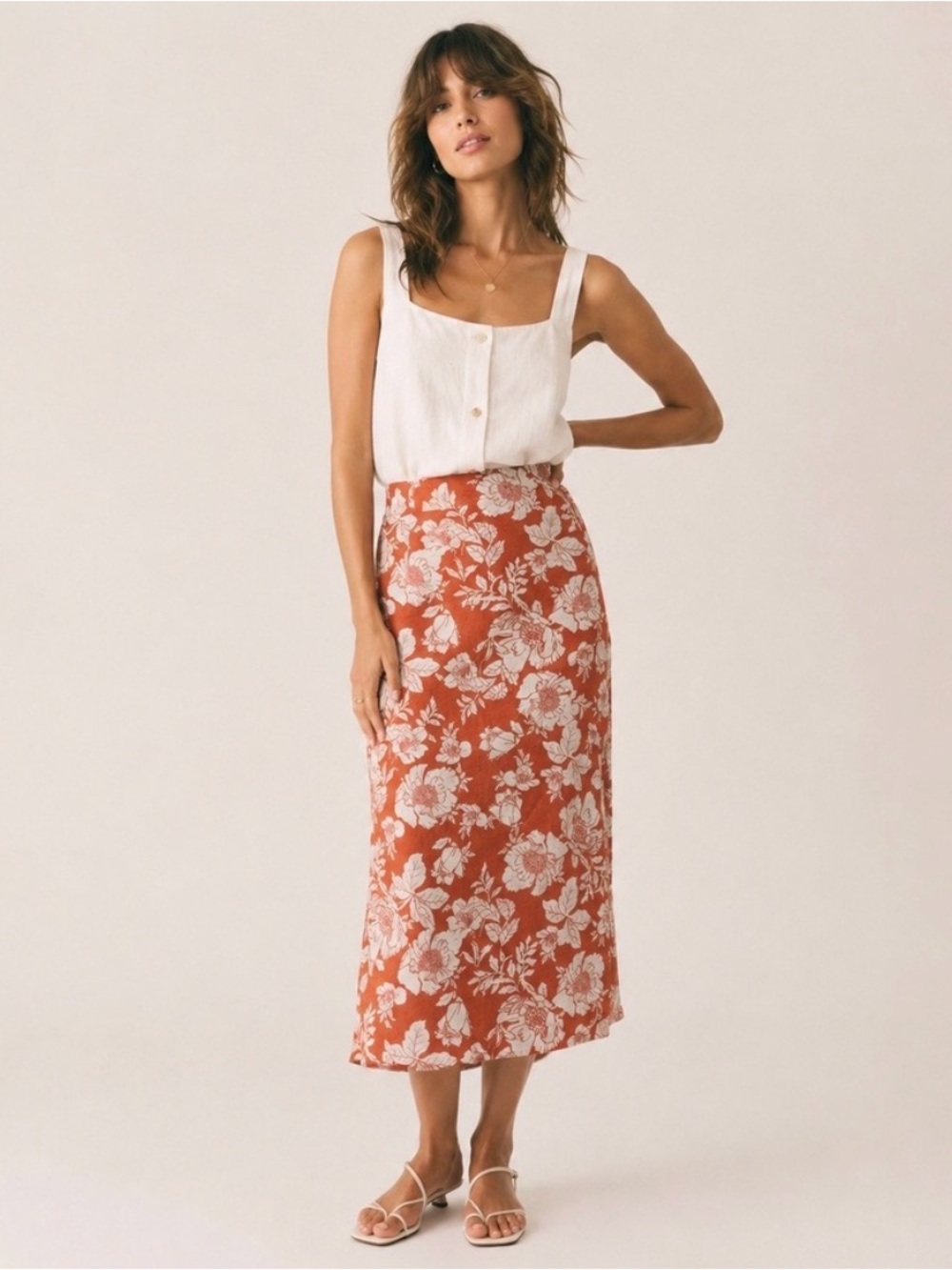 Old Navy Rust Floral High Waisted Linen Blend Mini Skirt size L